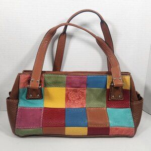 Fossil Multi Color Patchwork Leather Purse Shoulder Bag ZB9932‎ 15"×6"